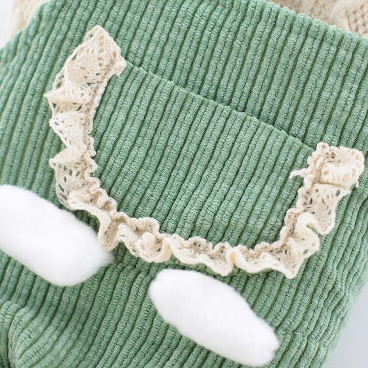 KFX-3991741 Corduroy Strip Strap Dog Clothes for Small to XL Dogs in Pink and Green