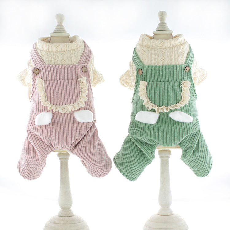 KFX-3991741 Corduroy Strip Strap Dog Clothes for Small to XL Dogs in Pink and Green