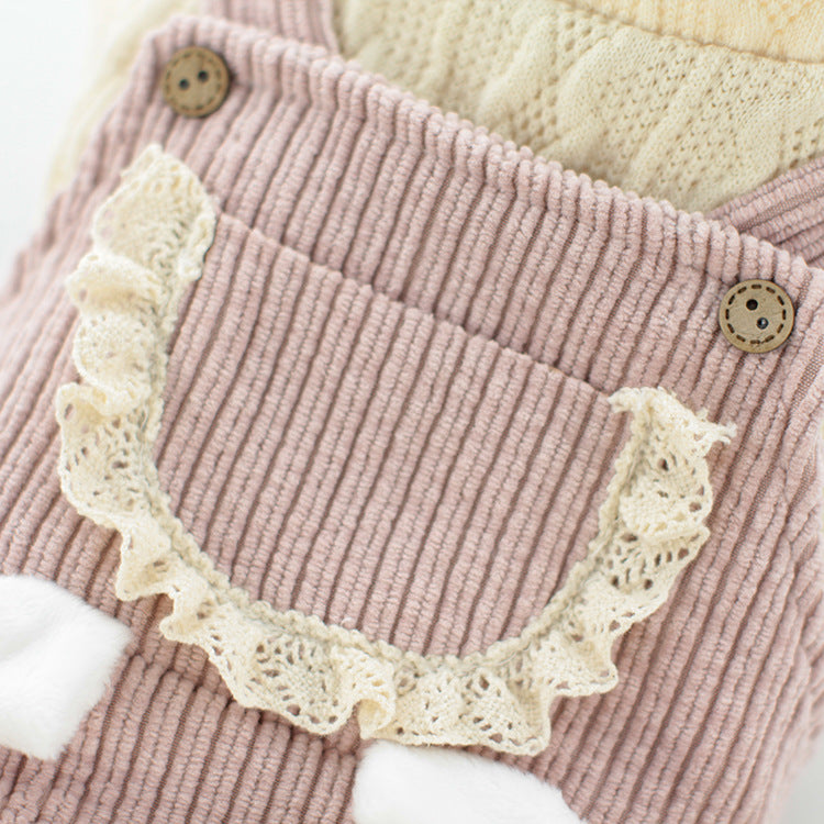 KFX-3991741 Corduroy Strip Strap Dog Clothes for Small to XL Dogs in Pink and Green