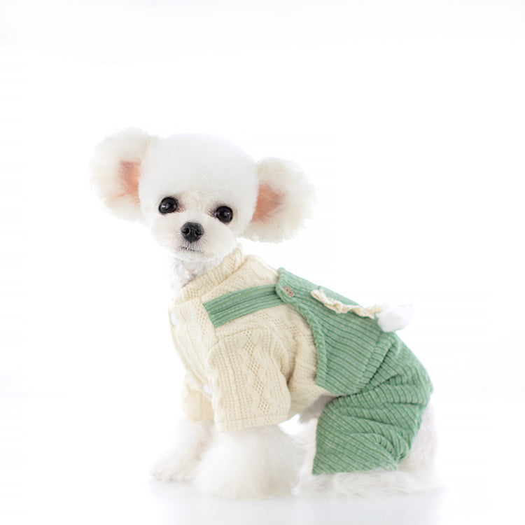 KFX-3991741 Corduroy Strip Strap Dog Clothes for Small to XL Dogs in Pink and Green