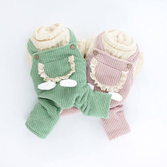 KFX-3991741 Corduroy Strip Strap Dog Clothes for Small to XL Dogs in Pink and Green