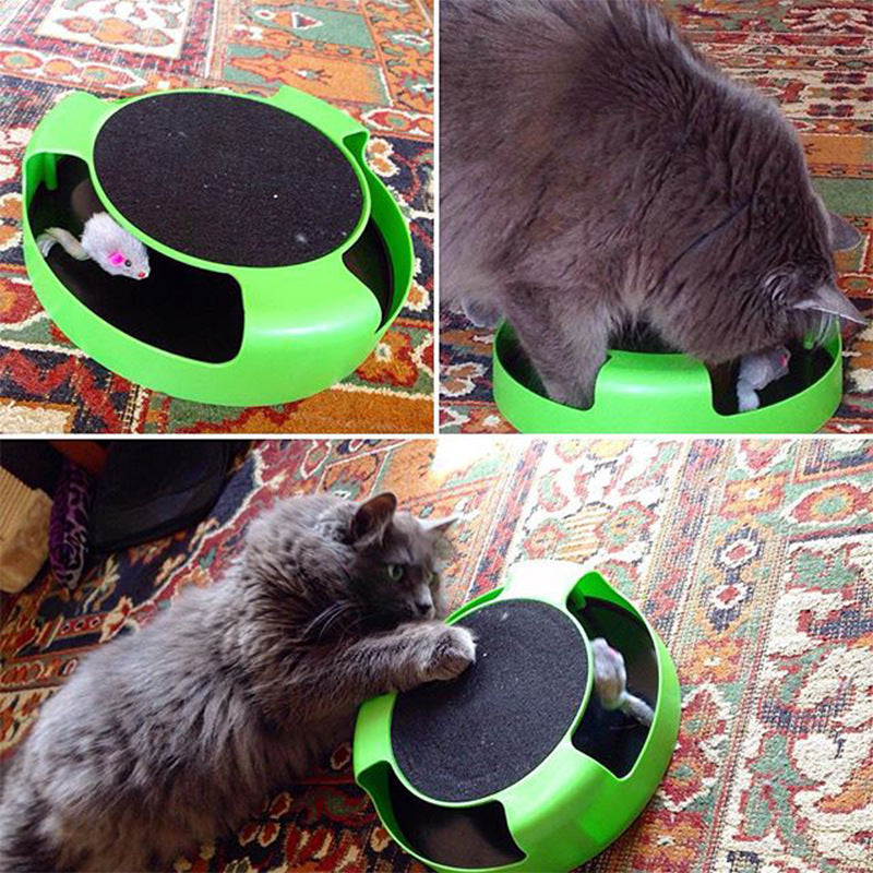 KFX-3993149 Interactive Mouse Cat Toy with Scratch Board - Green Plastic Fun for Kittens