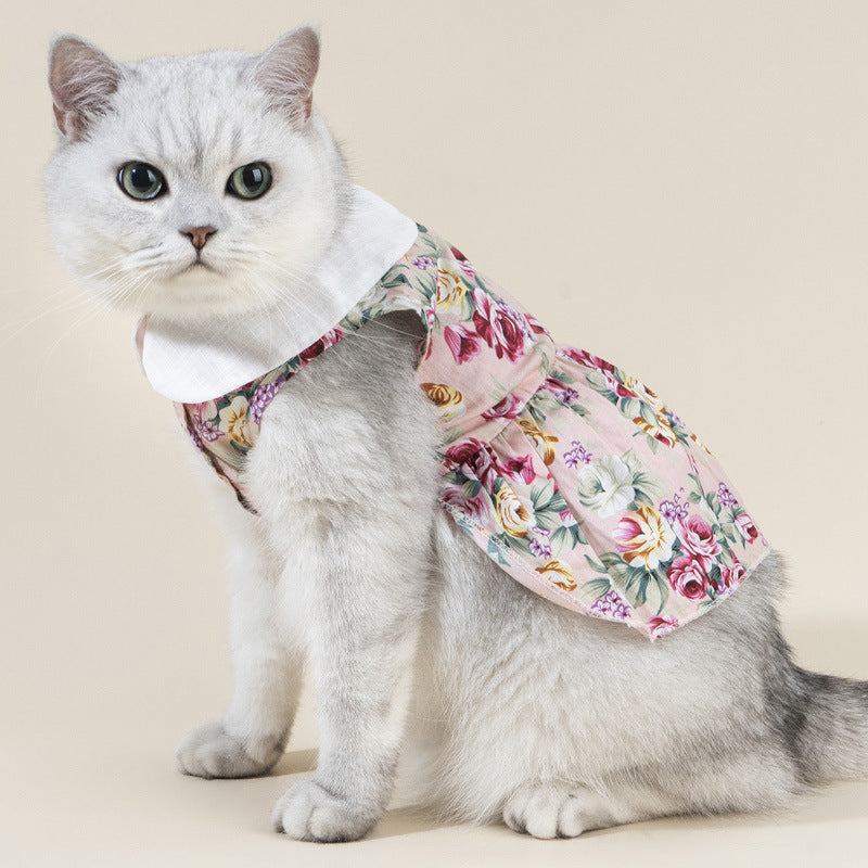 KFX-3993533 Thin Dog Lead Shirt for Pets in Pink, Yellow, and Green Sunflower Designs, Cotton Material, Available in Sizes XS to XL
