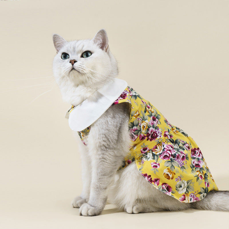 KFX-3993533 Thin Dog Lead Shirt for Pets in Pink, Yellow, and Green Sunflower Designs, Cotton Material, Available in Sizes XS to XL