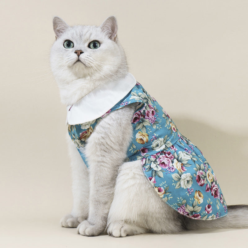 KFX-3993533 Thin Dog Lead Shirt for Pets in Pink, Yellow, and Green Sunflower Designs, Cotton Material, Available in Sizes XS to XL