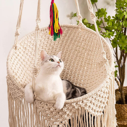 KFX-3994557 Cozy Nordic Bohemian Woven Cat Nest - Cotton Pocket Design