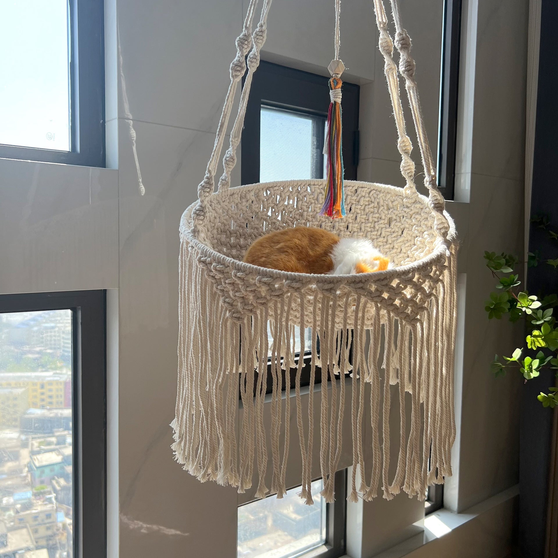 KFX-3994557 Cozy Nordic Bohemian Woven Cat Nest - Cotton Pocket Design