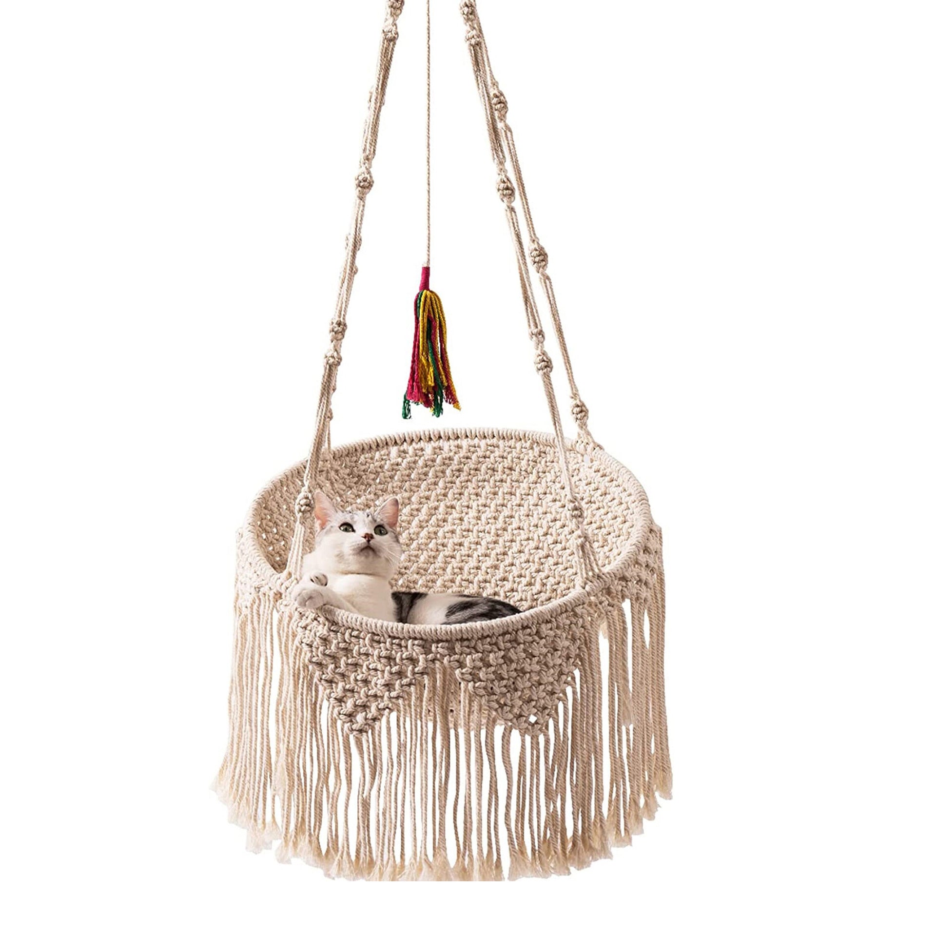 KFX-3994557 Cozy Nordic Bohemian Woven Cat Nest - Cotton Pocket Design
