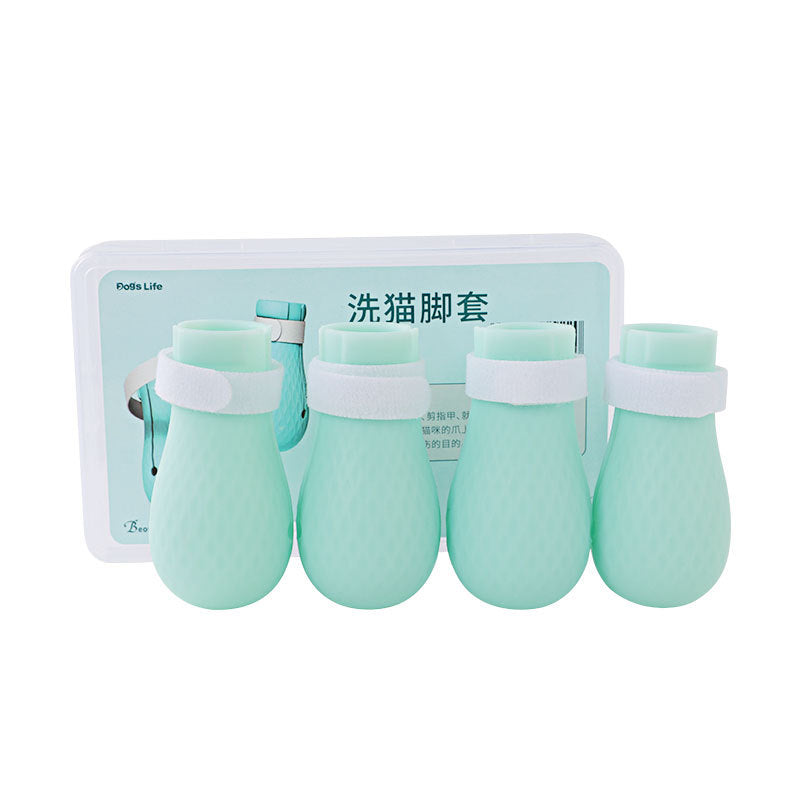 KFX-3994813 Silicone Cat Foot Covers for Medicine, Bathing, and Nail Care, Anti-Bite & Anti-Scratch, Green