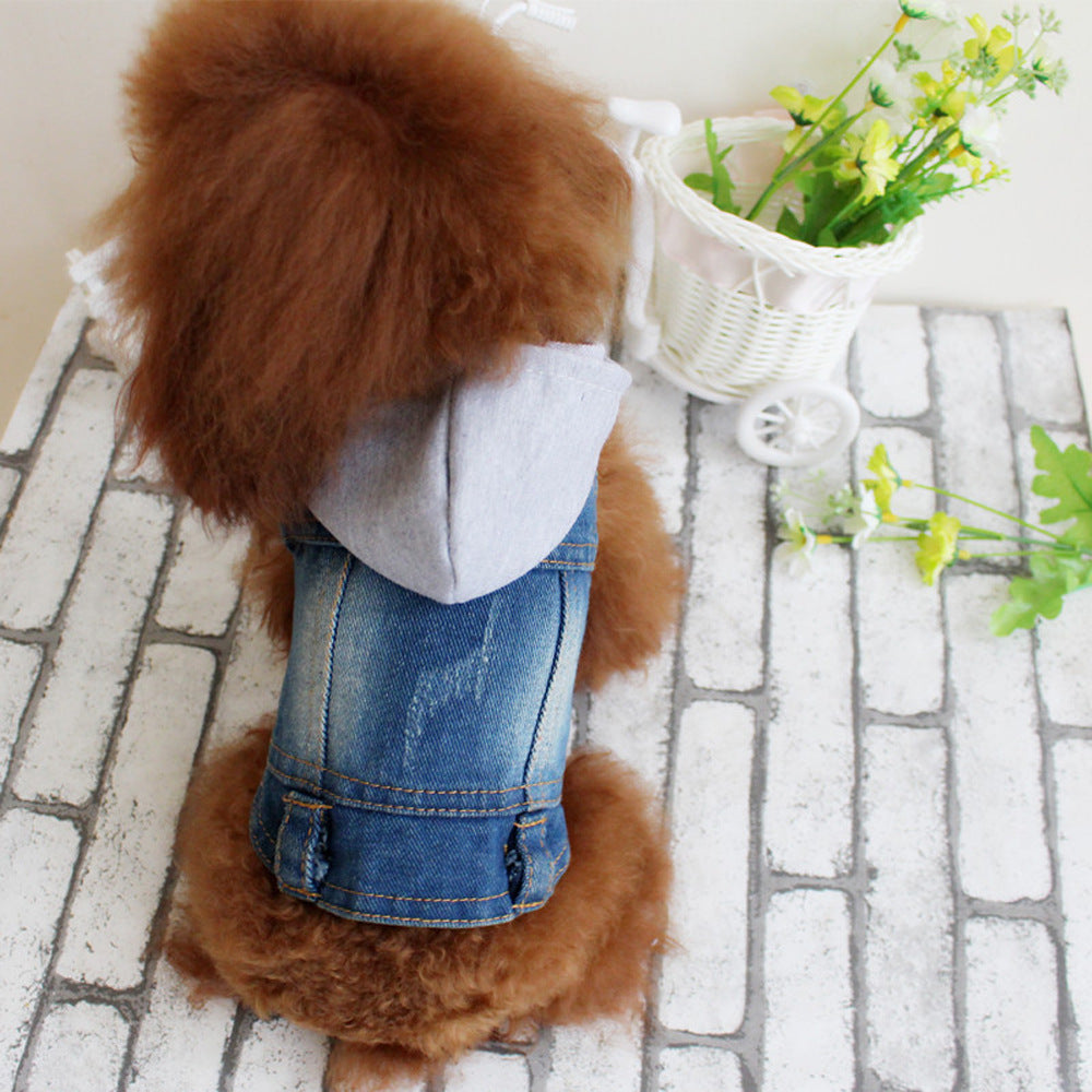 KFX-3995325 Gray Denim Cowboy Hat and Waistcoat Set for Small Pets