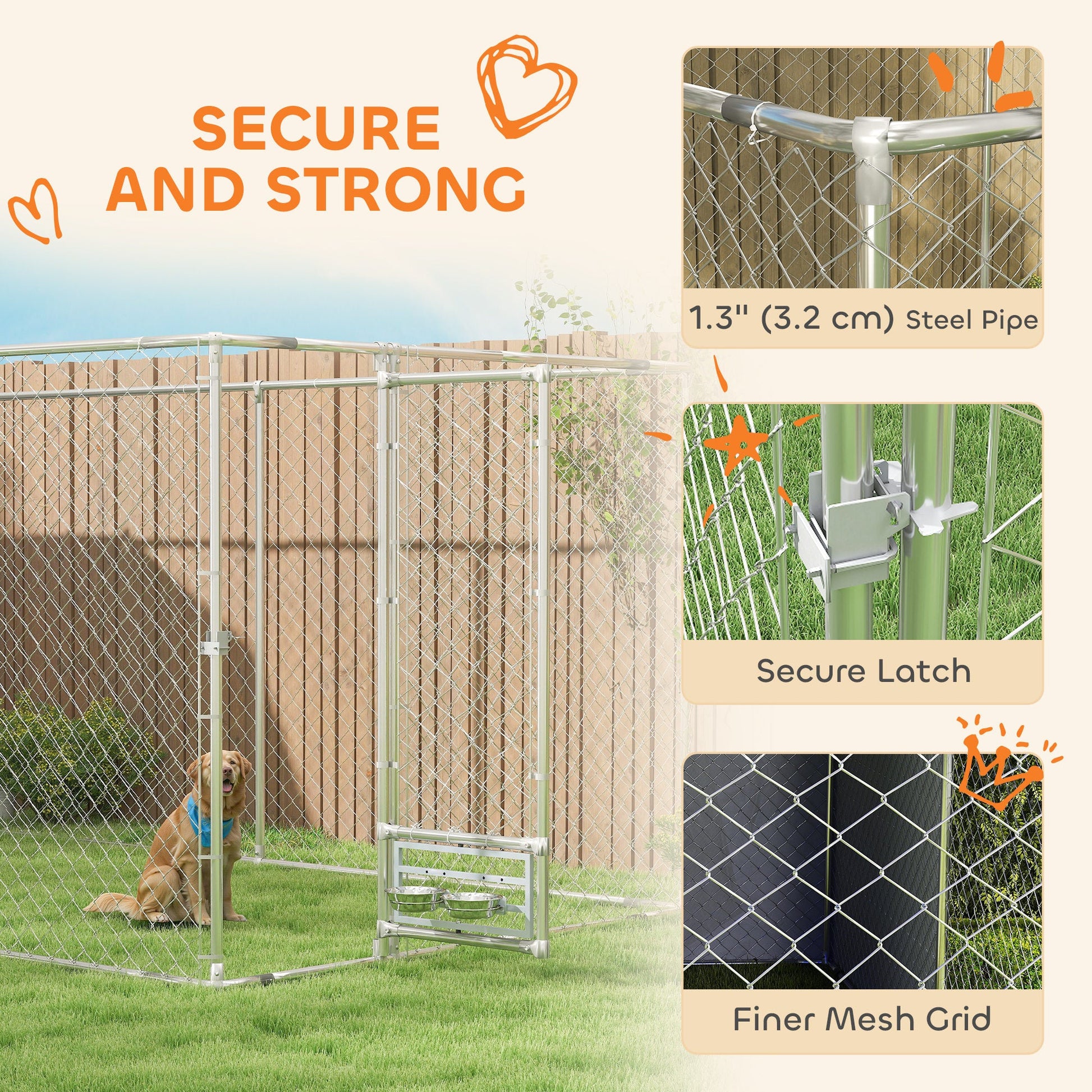 KFX-3996605 Large Galvanized Chain Link Outdoor Dog Kennel with Waterproof Cover for Medium to Large Dogs, 19.7 ft x 7.5 ft x 7.5 ft
