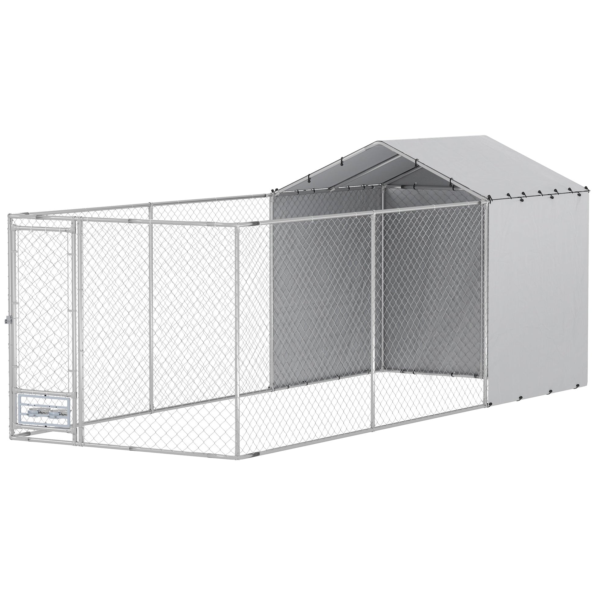 KFX-3996605 Large Galvanized Chain Link Outdoor Dog Kennel with Waterproof Cover for Medium to Large Dogs, 19.7 ft x 7.5 ft x 7.5 ft