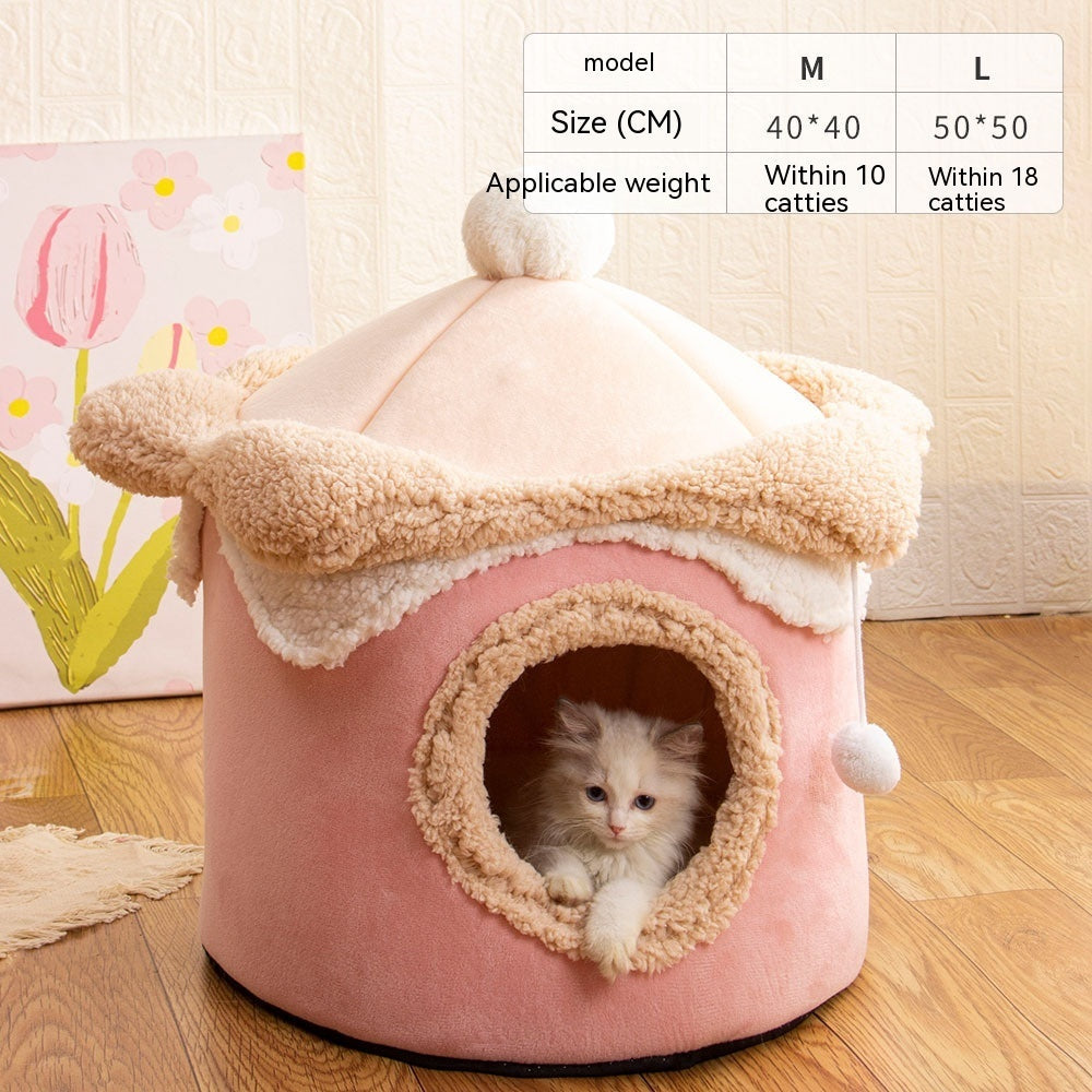 KFX-3996989 Cozy Ice Cream House Dog Bed - Soft Velvet Pet Nest in Pink, Wine Red, and Coffee