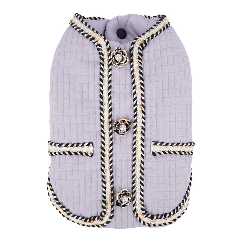 KFX-3998013 Warm Quilted Dog Coat for Autumn and Winter in Black, White, Light Purple - Sizes S to 2XL
