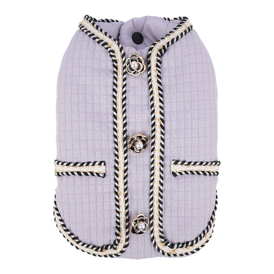 KFX-3998013 Warm Quilted Dog Coat for Autumn and Winter in Black, White, Light Purple - Sizes S to 2XL