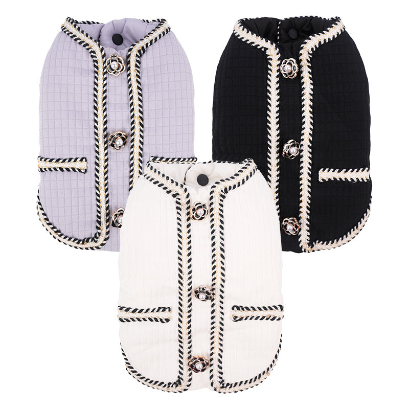 KFX-3998013 Warm Quilted Dog Coat for Autumn and Winter in Black, White, Light Purple - Sizes S to 2XL