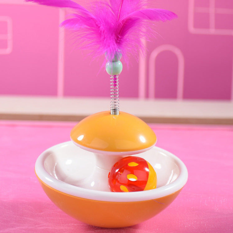 KFX-3998909 Random Color Cat Toys Bell Molar Turntable with Food Leaker - 10.5 × 8cm Pet Play Accessory