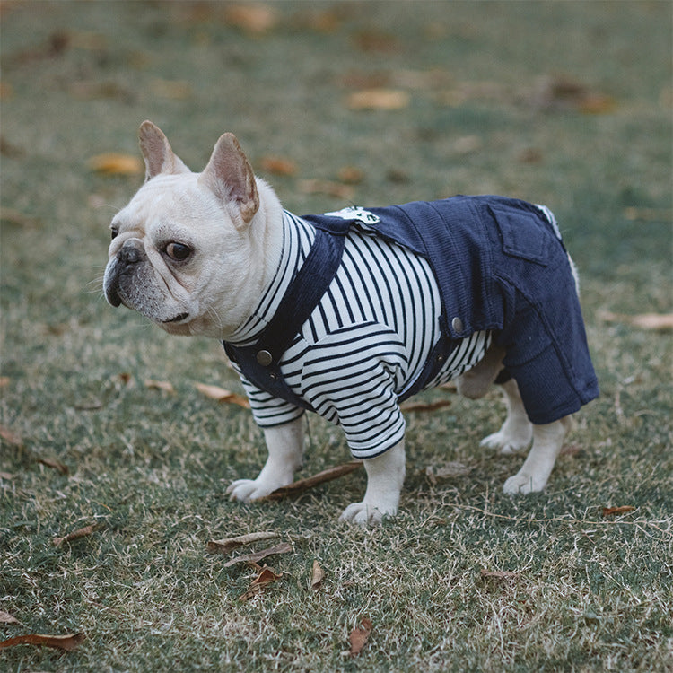 KFX-3999293 Cotton Stretch Four-Legged Pet Overalls for Autumn & Winter – Casual Design in Navy, Khaki, Yellow, and Blue