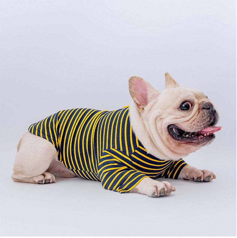 KFX-3999293 Cotton Stretch Four-Legged Pet Overalls for Autumn & Winter – Casual Design in Navy, Khaki, Yellow, and Blue