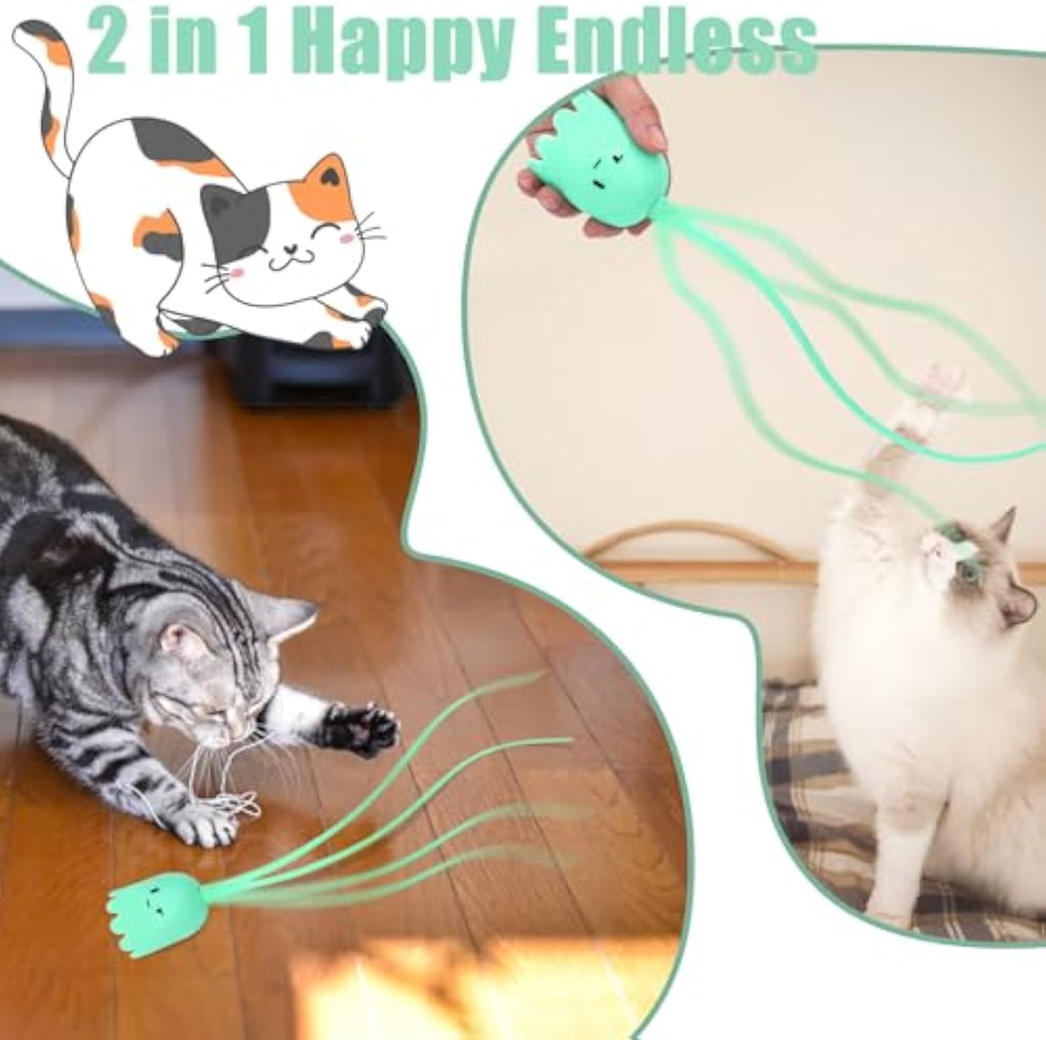 KFX-4000189 Interactive Automatic Cat Wand Toy with Rechargeable Silicone Tails for Indoor Play