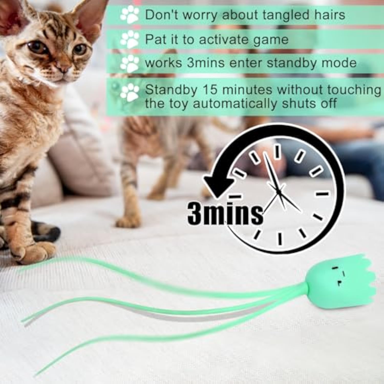 KFX-4000189 Interactive Automatic Cat Wand Toy with Rechargeable Silicone Tails for Indoor Play