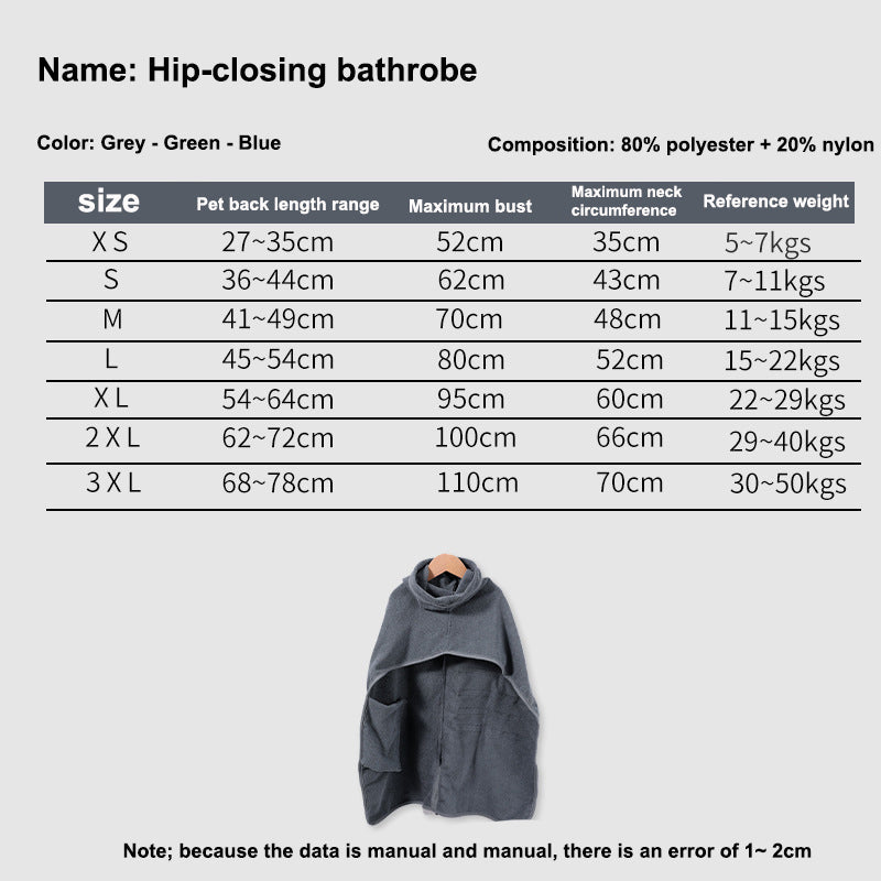 KFX-4000317 Adjustable Water-Absorbent Dog & Cat Bathrobe for Small to Large Pets