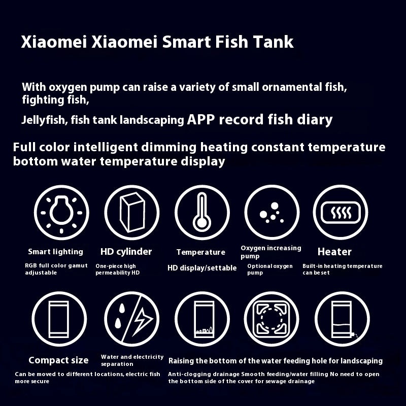 KFX-4001981 Smart Bluetooth Fish Tank - Douyu Cylinder Design, White/Black, Compact Size