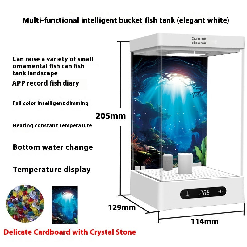 KFX-4001981 Smart Bluetooth Fish Tank - Douyu Cylinder Design, White/Black, Compact Size