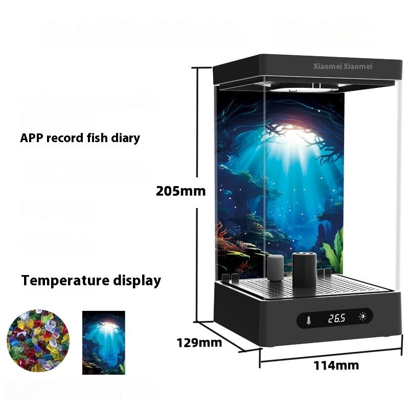 KFX-4001981 Smart Bluetooth Fish Tank - Douyu Cylinder Design, White/Black, Compact Size