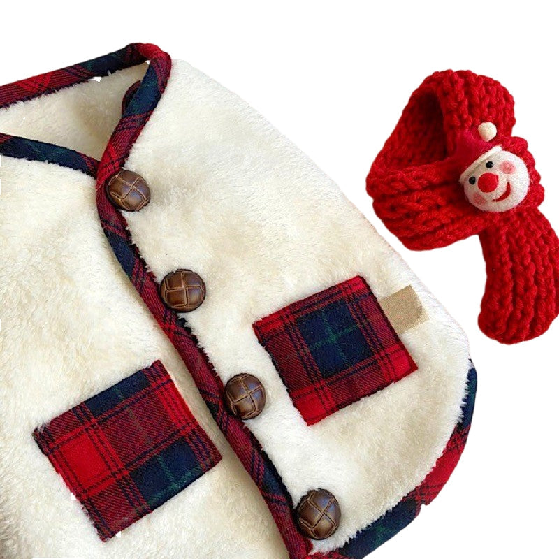 KFX-4003261 Festive Checkered Fleece Vest with Sherpa Lining for Small and Medium Dogs and Cats