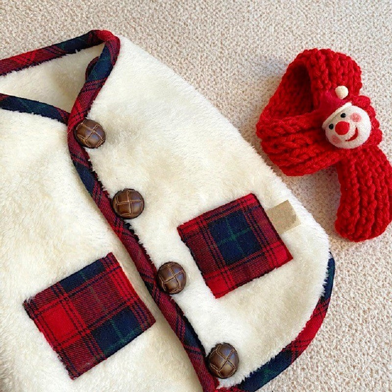 KFX-4003261 Festive Checkered Fleece Vest with Sherpa Lining for Small and Medium Dogs and Cats