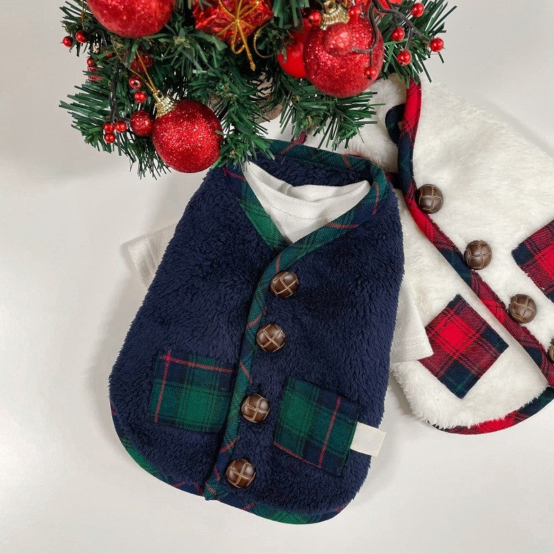 KFX-4003261 Festive Checkered Fleece Vest with Sherpa Lining for Small and Medium Dogs and Cats