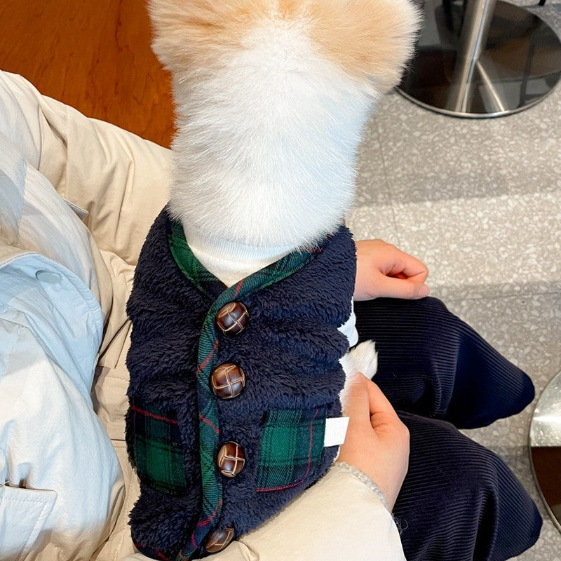 KFX-4003261 Festive Checkered Fleece Vest with Sherpa Lining for Small and Medium Dogs and Cats