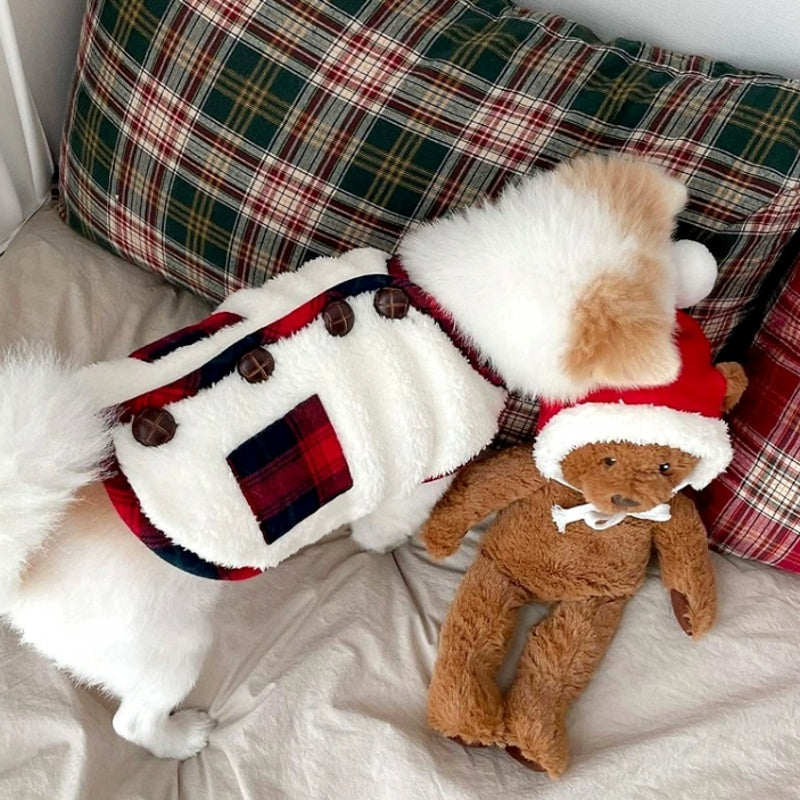 KFX-4003261 Festive Checkered Fleece Vest with Sherpa Lining for Small and Medium Dogs and Cats