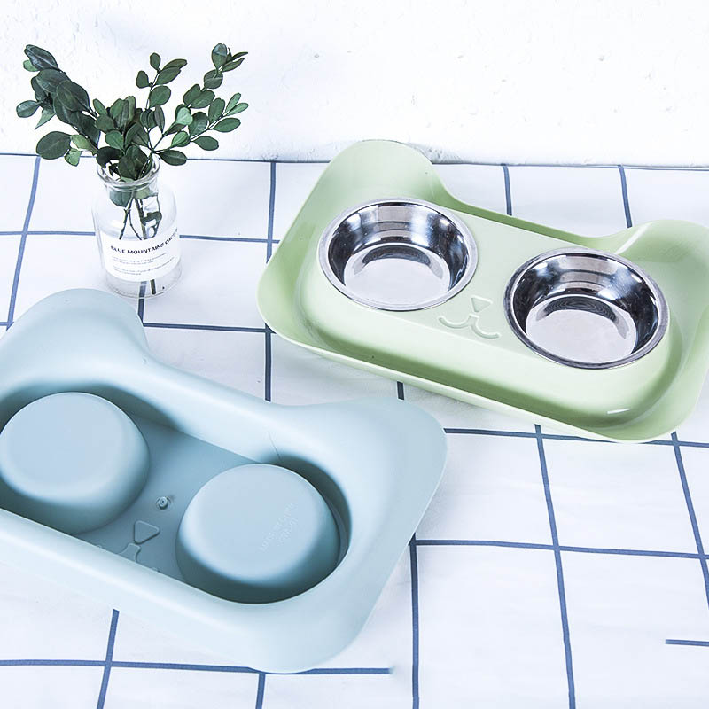 KFX-4004669 Stainless Steel Cat Water and Food Bowl with Tray – Pink, Blue, Green Options