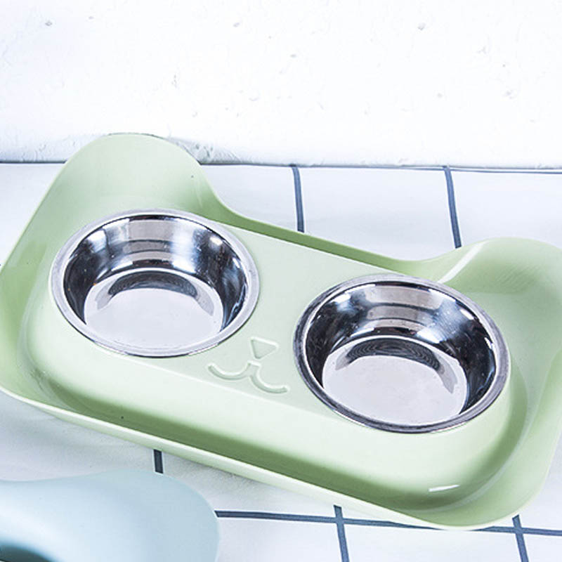 KFX-4004669 Stainless Steel Cat Water and Food Bowl with Tray – Pink, Blue, Green Options