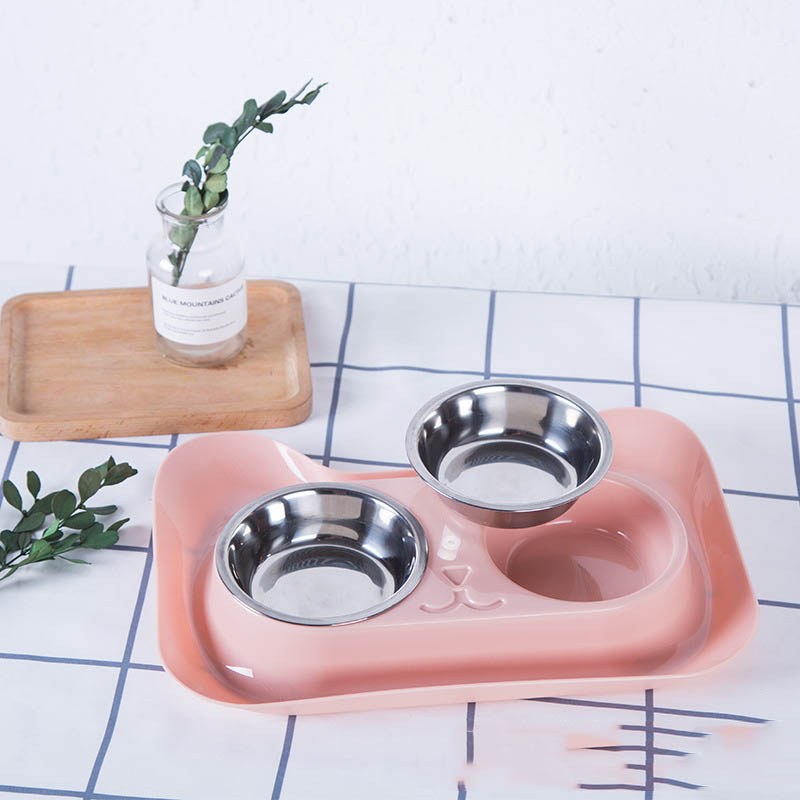 KFX-4004669 Stainless Steel Cat Water and Food Bowl with Tray – Pink, Blue, Green Options
