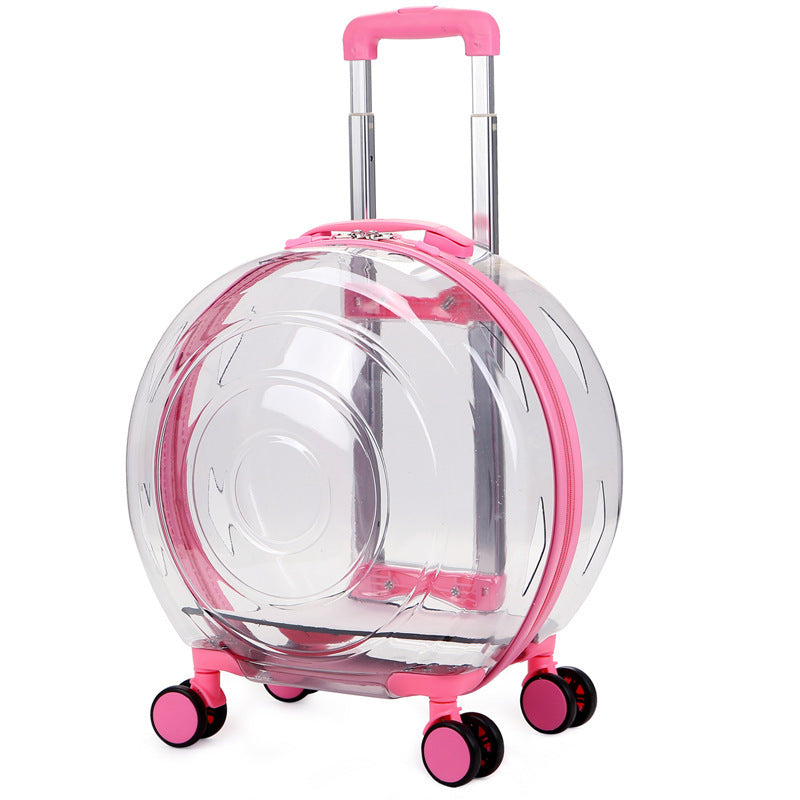 KFX-4004925 Large Transparent Pet Trolley Bag - Portable Hard PC Cat Carrier