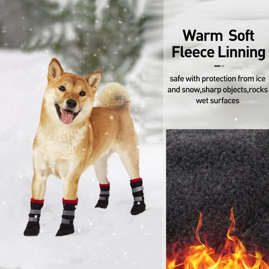 KFX-4005309 Warm Waterproof Plush Pet Shoes for Dogs - Non-Slip Casual Style in Red and Orange, Available in Sizes 1 to 8