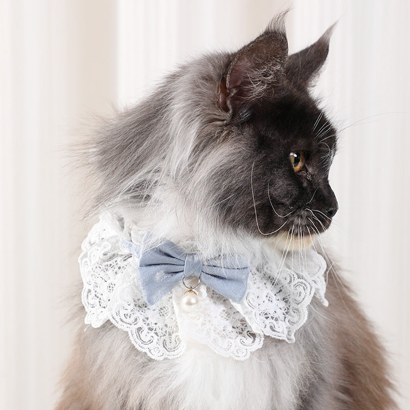 KFX-4006077 Lace Edge Pet Scarf Collar for Cats - Light Blue, Wine Red, Pink, Green, Four Seasons Universal Style
