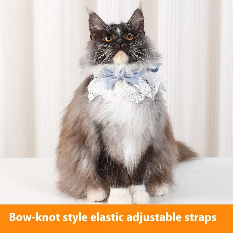 KFX-4006077 Lace Edge Pet Scarf Collar for Cats - Light Blue, Wine Red, Pink, Green, Four Seasons Universal Style