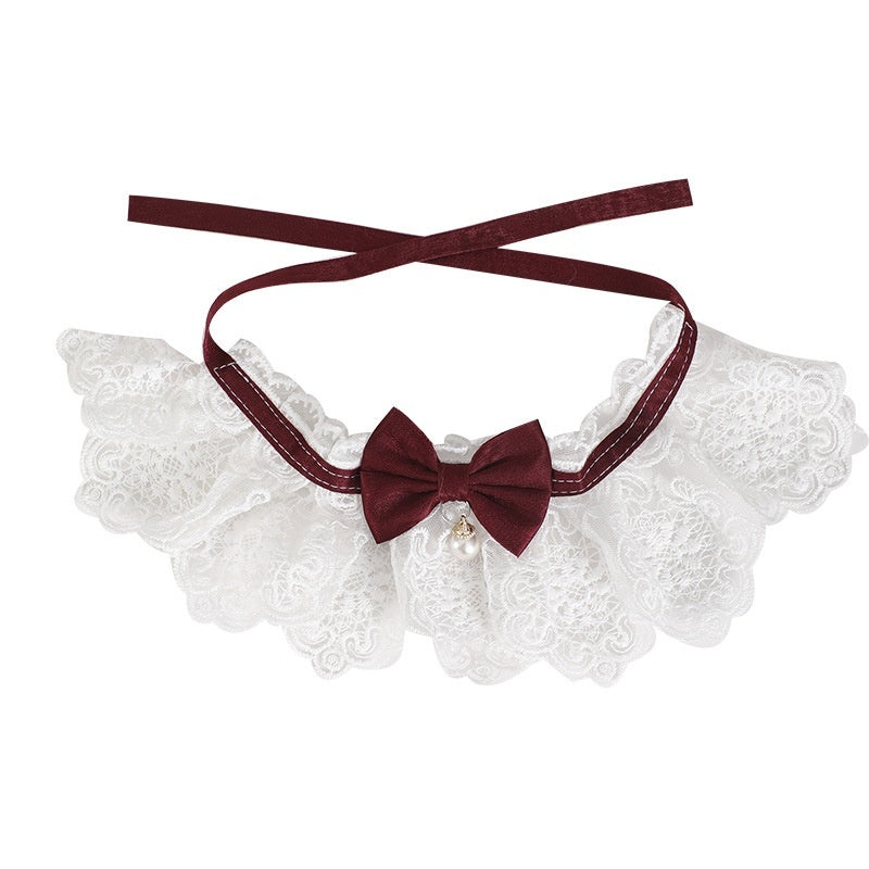 KFX-4006077 Lace Edge Pet Scarf Collar for Cats - Light Blue, Wine Red, Pink, Green, Four Seasons Universal Style