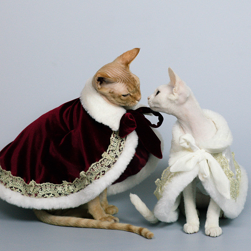 KFX-4006845 Casual Polyester Pet Cape for Dogs and Cats, White and Red, Various Sizes