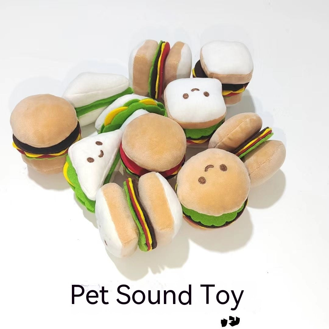 KFX-4008125 Decompression Plush Hamburger Pet Sound Toy - Fun Chewable Plushie for Dogs and Cats