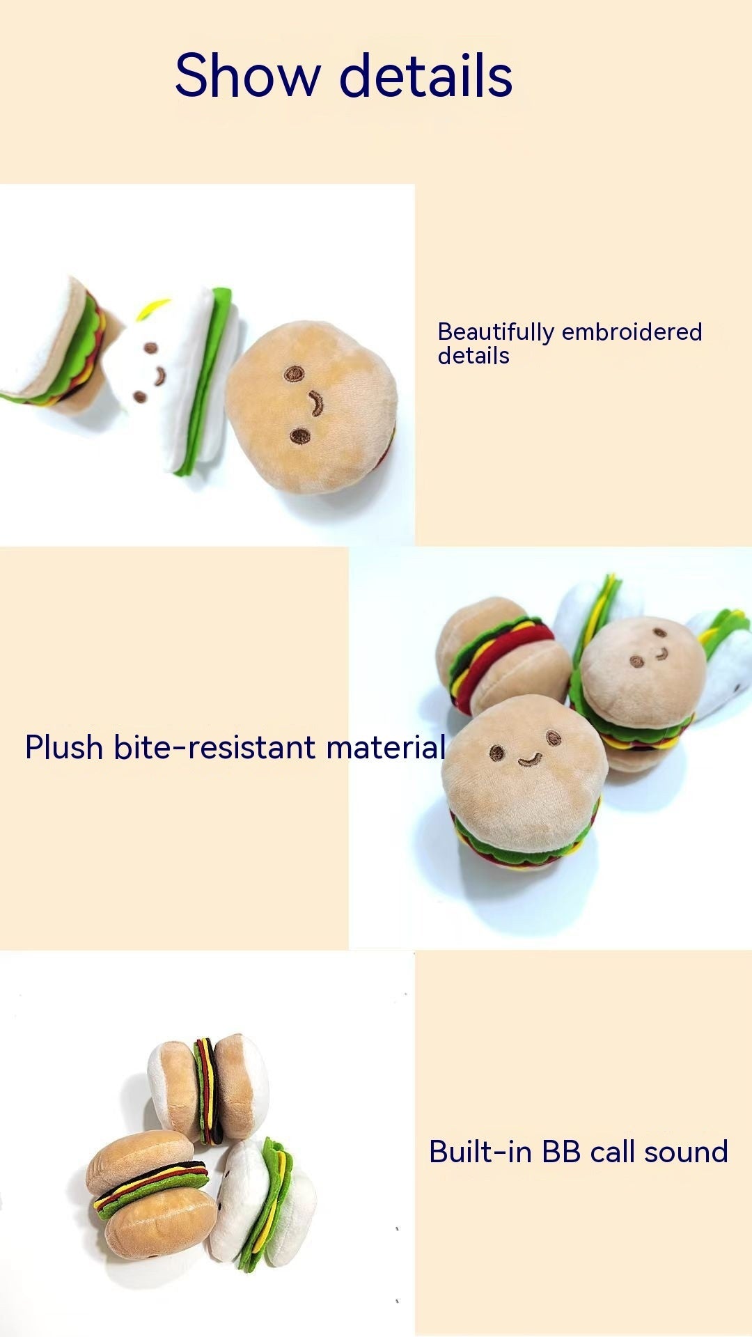 KFX-4008125 Decompression Plush Hamburger Pet Sound Toy - Fun Chewable Plushie for Dogs and Cats