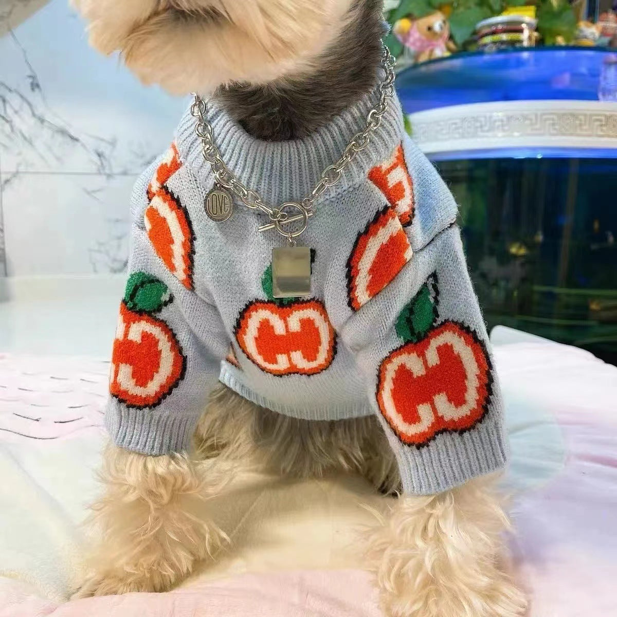 KFX-4012221 Cozy Blue Padded Sweater for Dogs and Cats in Stylish Jacquard Design