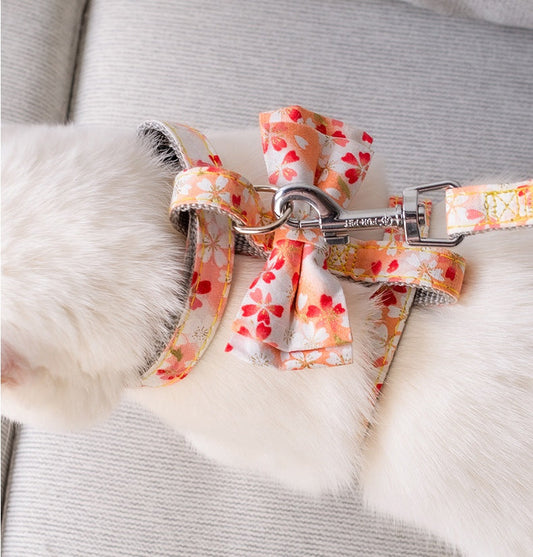 KFX-4013501 Japanese Butterfly Cat Harness with Traction Rope - Adjustable Nylon Webbing, 120cm Long