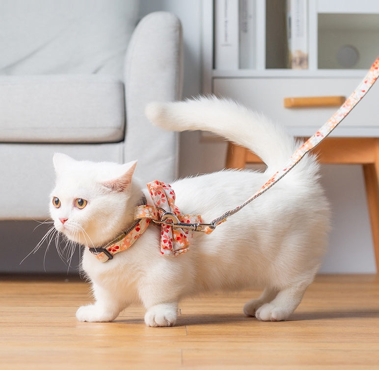 KFX-4013501 Japanese Butterfly Cat Harness with Traction Rope - Adjustable Nylon Webbing, 120cm Long