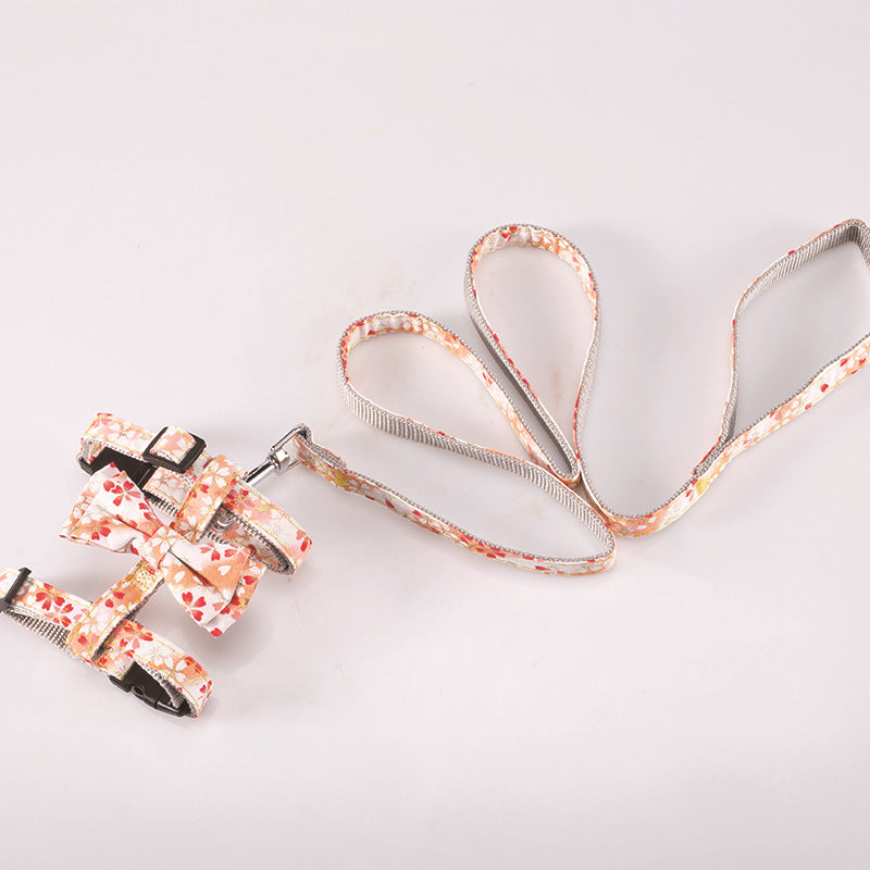 KFX-4013501 Japanese Butterfly Cat Harness with Traction Rope - Adjustable Nylon Webbing, 120cm Long
