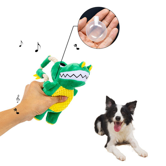 KFX-4013885 Durable Plush Dinosaur Chew Toy with Squeaker for Interactive Dog Play